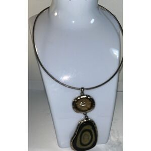 Vintage Laura Ashley Choker Mixed Material Charm Fashion Signed Double Pendant
